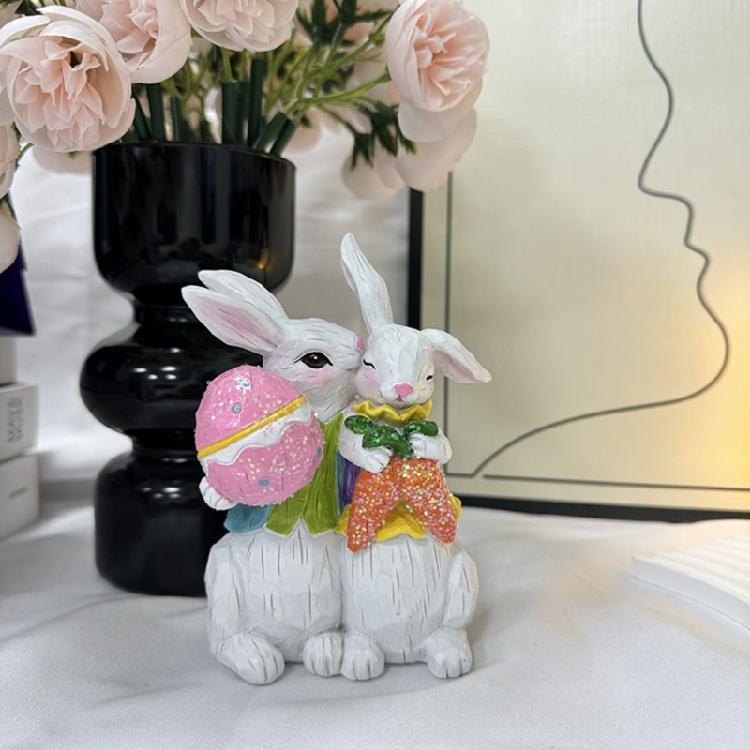 Spring Festival Couple Rabbit Statue Ornament Resin Rabbit Figurine for Garden Yard Desktop Display Easter Decoration