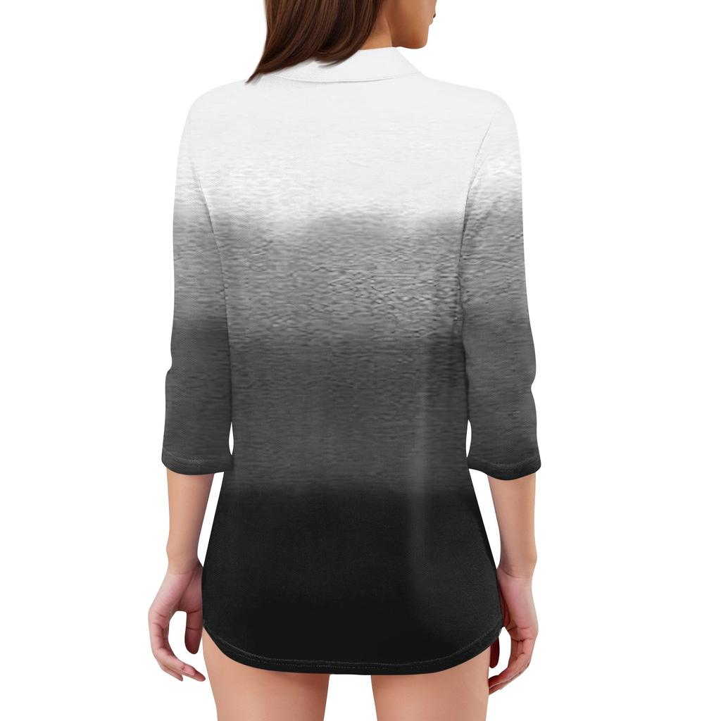 Damenmode Lässig Revers 3/4 Ärmel Print Hemd Damen V-Ausschnitt Oberteile