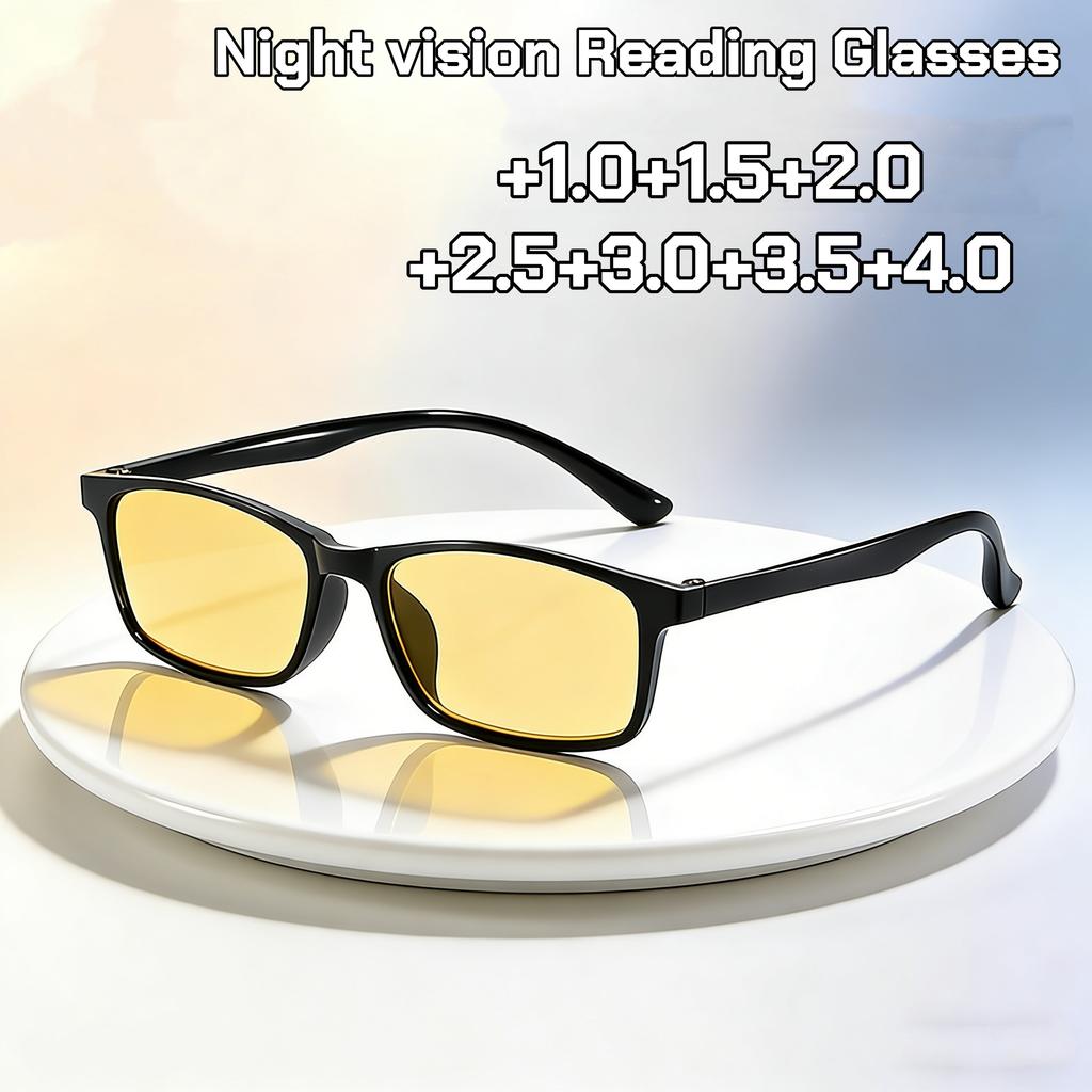 Retro Classic Black Square Frame Reading Glasses Men Anti Blue Light and Ultra Light TR90 Frame Night Vision Presbyopia Glasses