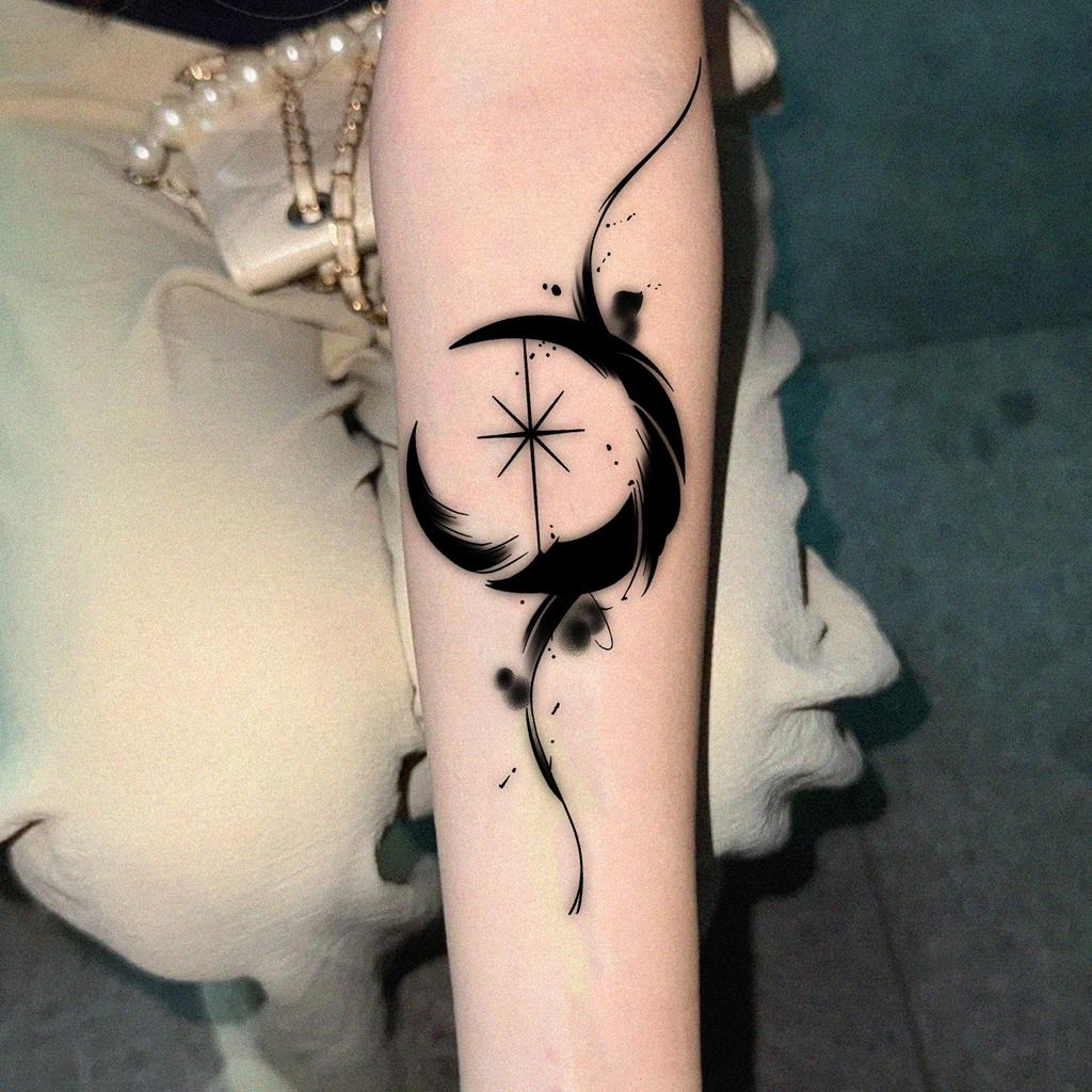 Retro Personality Simple Domineering Ink Moon Star Arm Tattoo Sticker