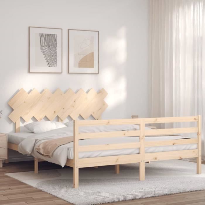 VidaXL Cadre de lit avec tête de lit 160x200 cm bois massif 3195296