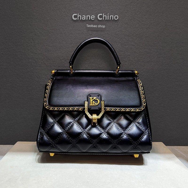 

Hong Kong Genuine Leather Quilted Handbags Women 2025 New Arrival Spring/Summer Fancy Large-Capacity Crossbody Bag Double Bread Black [High Quality]]