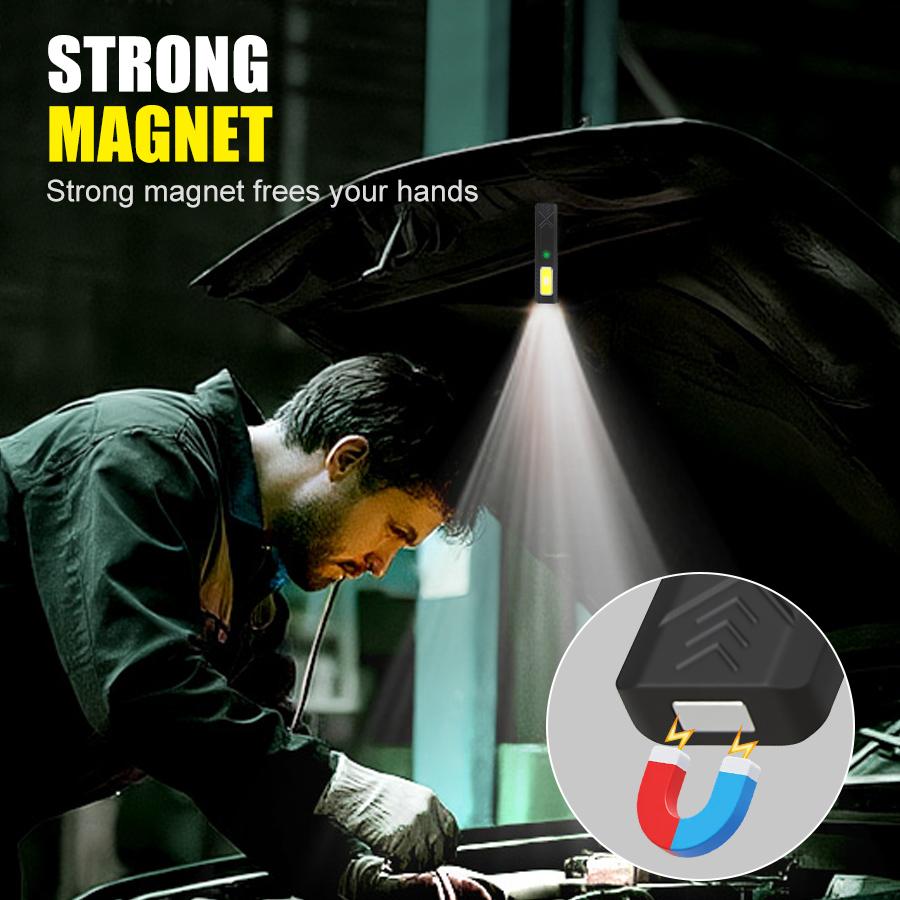 Mini Portable Rechargeable LED Torch Light, Waterproof Outdoor Work Pocket Flashlight with Magnetic Grip, Compact LED Flashlight