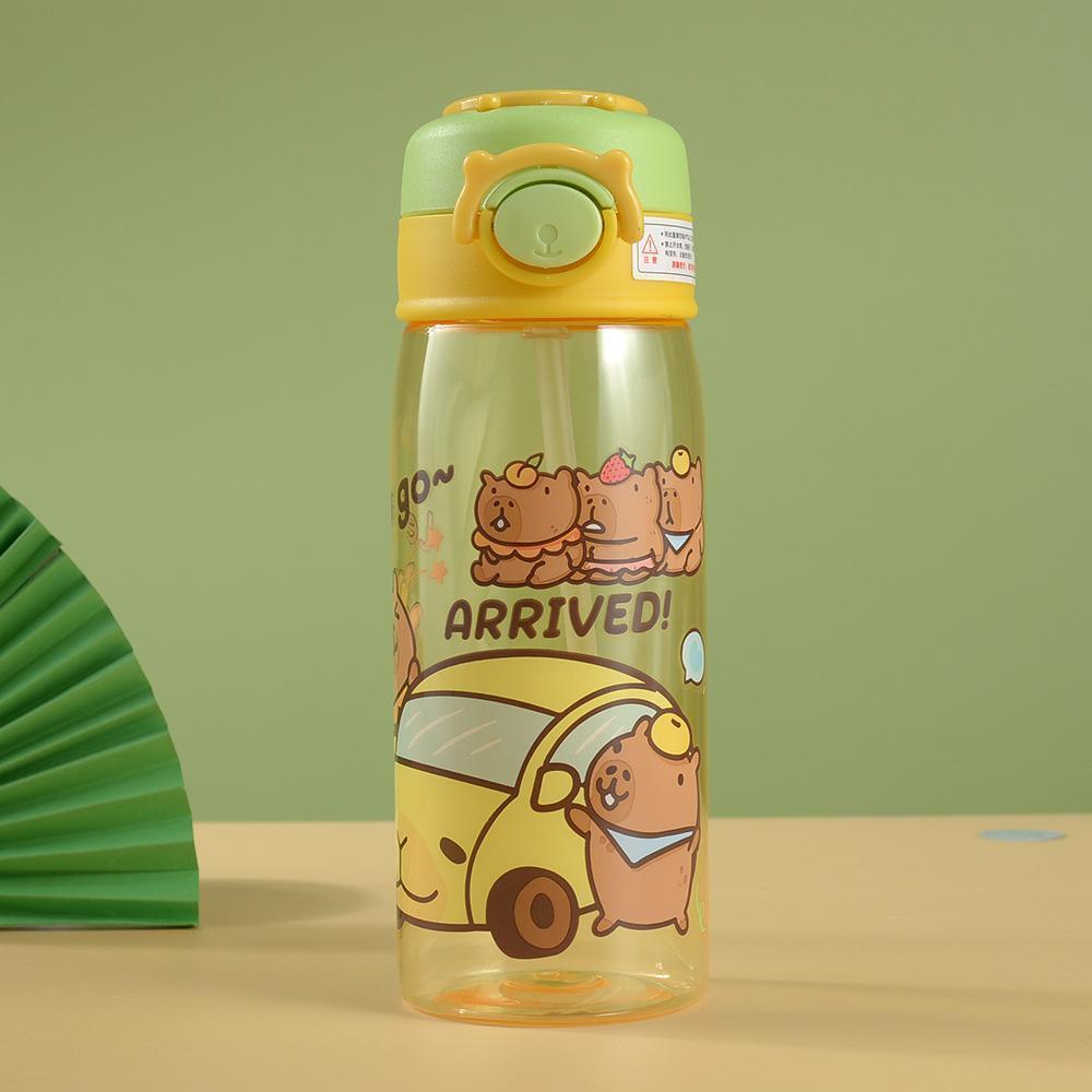 Cute Capybara Cartoon Plastic Cup Portable Handle Flip Lid Straw Cup High Appearance