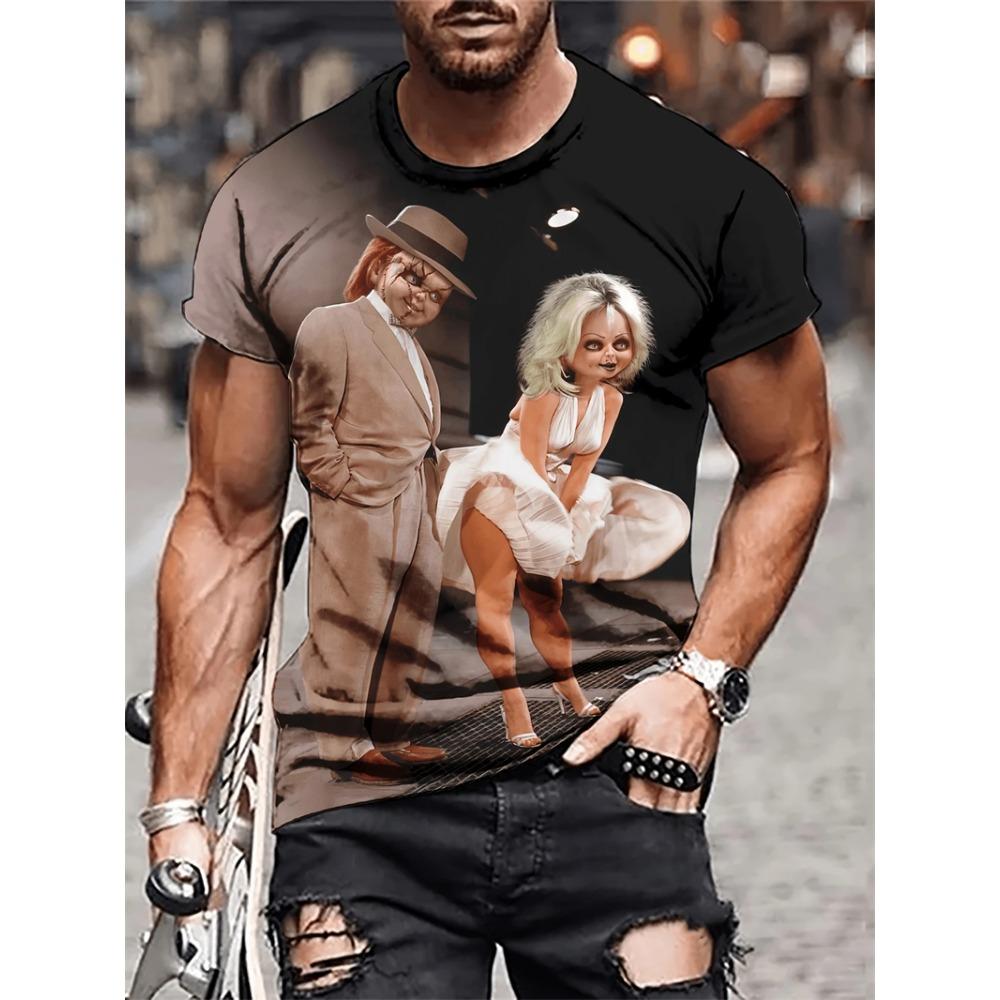 Summer Men's T-shirt Cartoon Animal Print Casual Short Sleeve Y2k T Shirt Women Outdoor Plus Size Streetwear Clothing