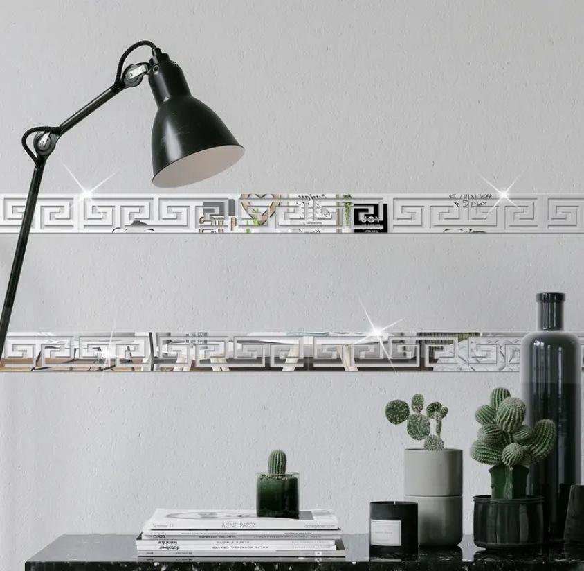 12pcs 20cm Acrylic Self Adhesive Wall Decor Sticker Mirror for Bedroom Edge Strip Corner Line Building Border Home Office Decor