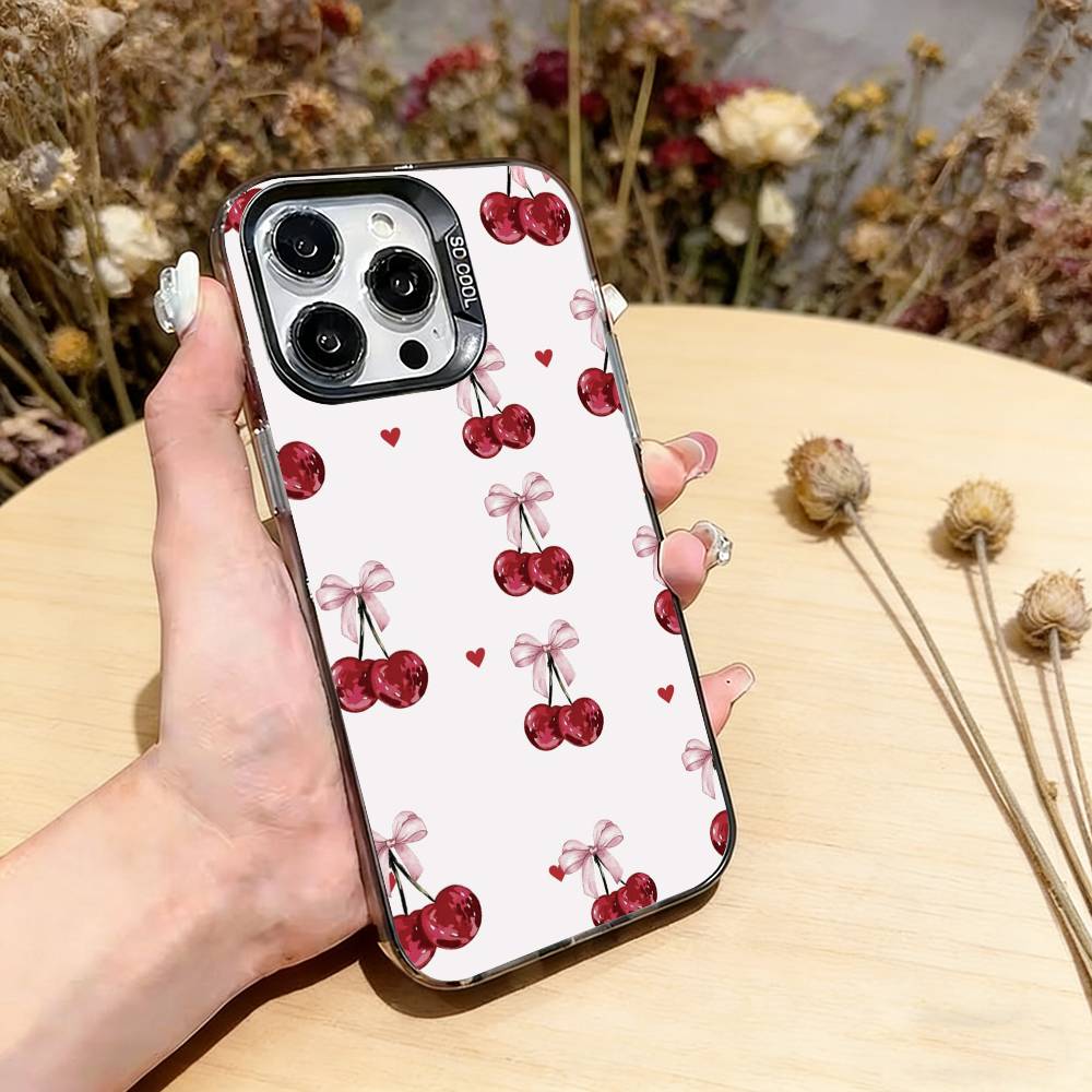 Cute cherry Phone Case For iPhone 17,16,15,14,13,12,11 Plus,Pro Max,XS,Colorful Silver Black Cover
