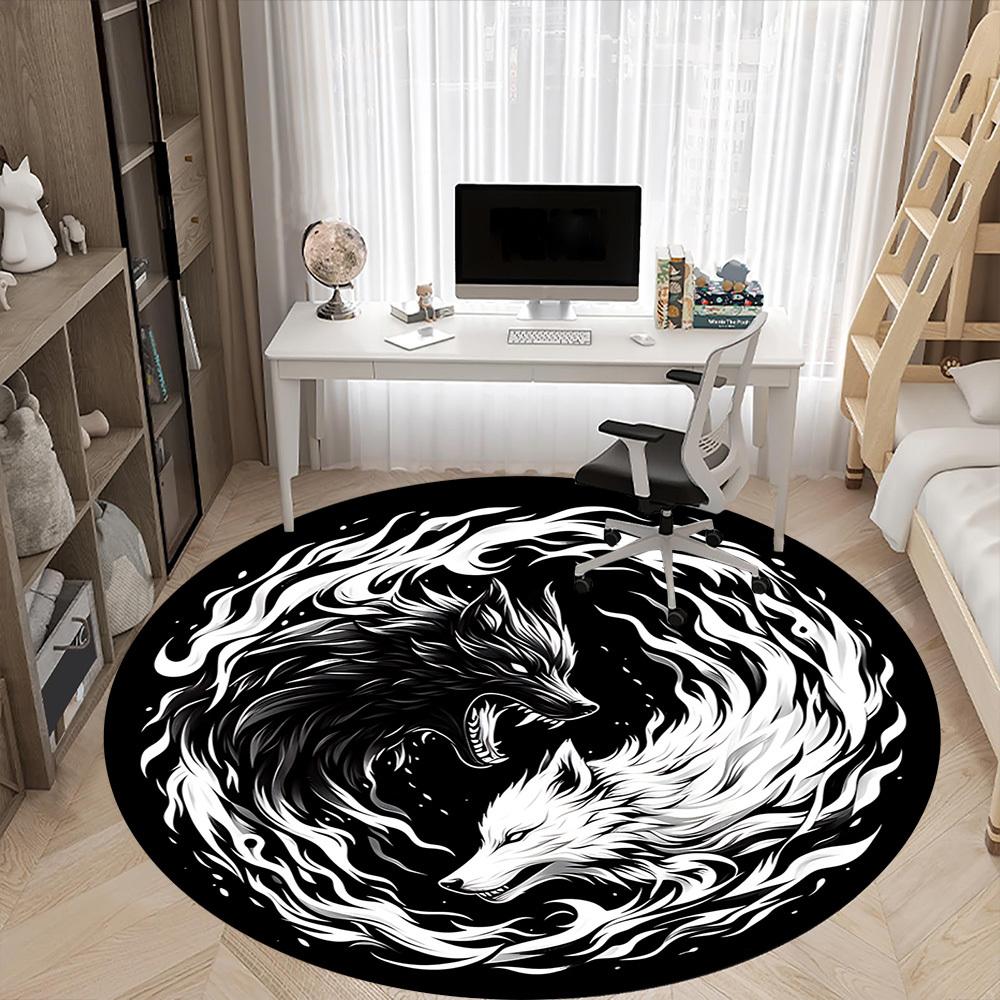 1PC Wolf Yin Yang Chair Carpet for Office, Indoor Non-Slip Washable Carpet, Soft Comfortable Mat For Office Room Yy250930278