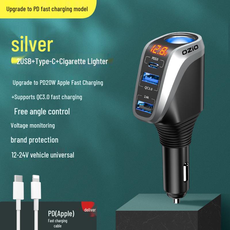 Fast Charging Car Cigarette Lighter Adapter: 1-to-3 Converter with 2 USB Ports