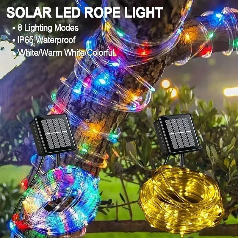 7m/12m/22m Solar Rope Lights Outdoor Fairy String Lights 8 Modes Decorative Lighting Trail Patio Pool Garden Party Christmas Decoration