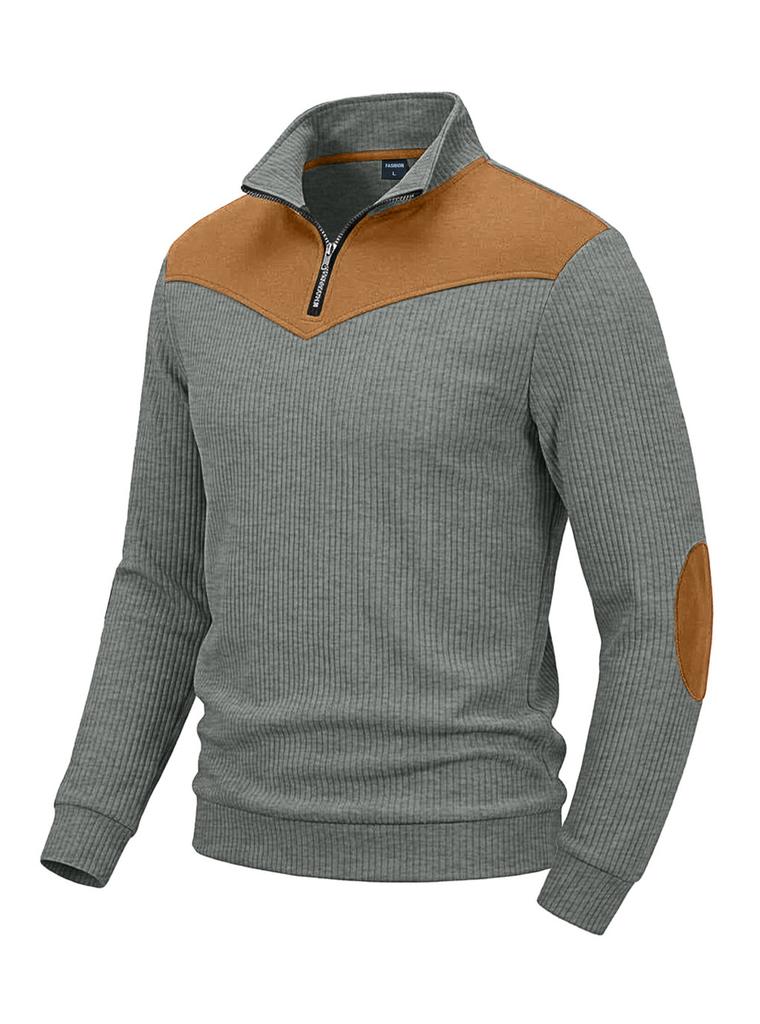Felpa Uomo Vintage Stile Europeo con Mezza Zip e Collo Alto in Tessuto Poliestere per Uso Casual