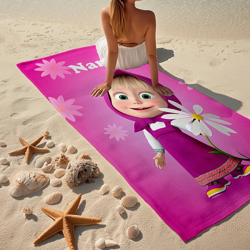 Custom Name Ultra-Soft Beach Towel with Masha Theme,Ideal for Pool - Camping, Diving - Perfect Travel Essential, Vibrant Beach Towel.