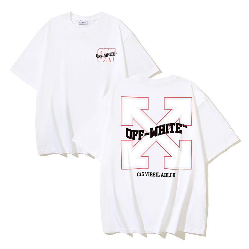1130 Off-White 2025 Spring/Summer New Large Letter Arrow Pattern Round Neck Hooded Short Sleeved Men's and Women's T-shirts
