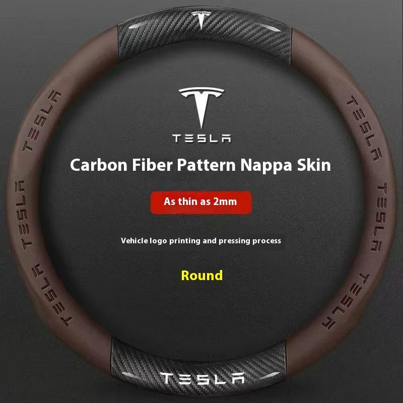 AAAIU1 Car Carbon Fiber Leather Anti-Slip Steering Wheel Cover For Tesla Cybertruck Beast Roadster Model 3 Model Y Model S Model X