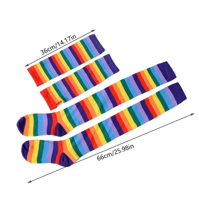 Colorful Rainbow Stockings Cute Thigh Over Knee Dance Socks Striped Arm Warmer Gloves Christmas Gifts Cosplay Costume