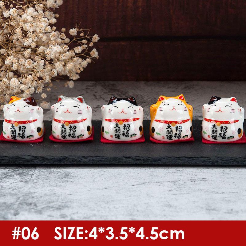 5 buc/set ornament de pisică norocoasă din ceramică japoneză pentru interiorul mașinii, decorațiuni interioare, Fortune Feng Shui, drăguț, mini figuri de desene animate, artizanat