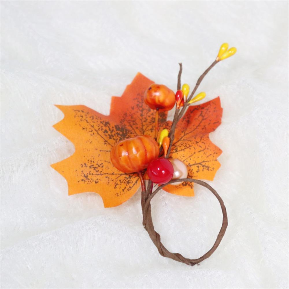 6Pcs Fall Themed Fall Napkin Ring Yellow Maple Pumpkin Napkin Ring  Table Decoration