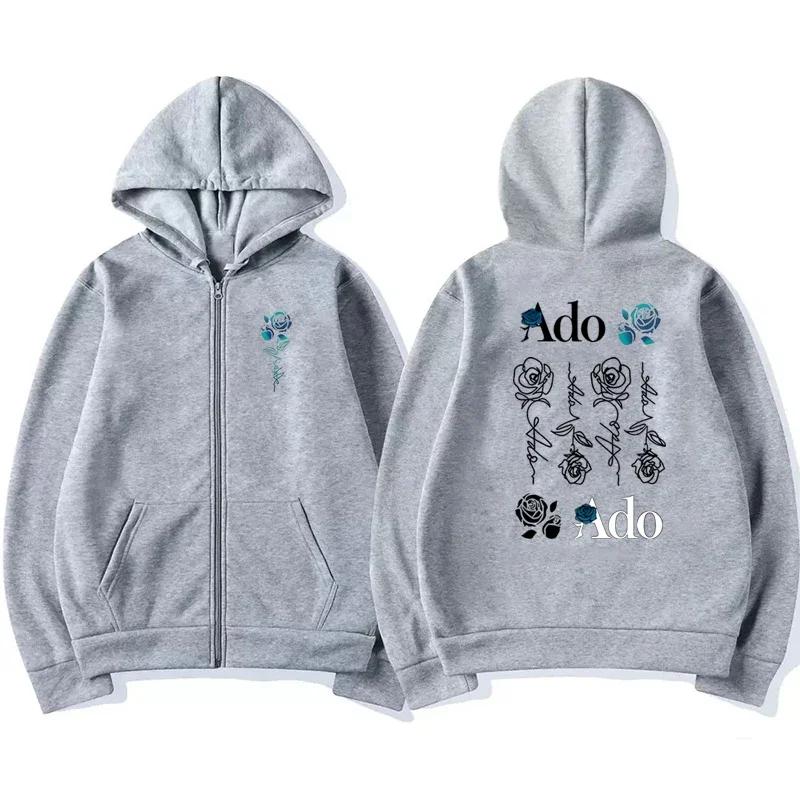 Ado Graphic Zipper Hoodies Autumn Winter Men Women Casual Fashion Harajuku Y2K Fleece Long Sleeve Zip-Up Hoodies Sweatshirt