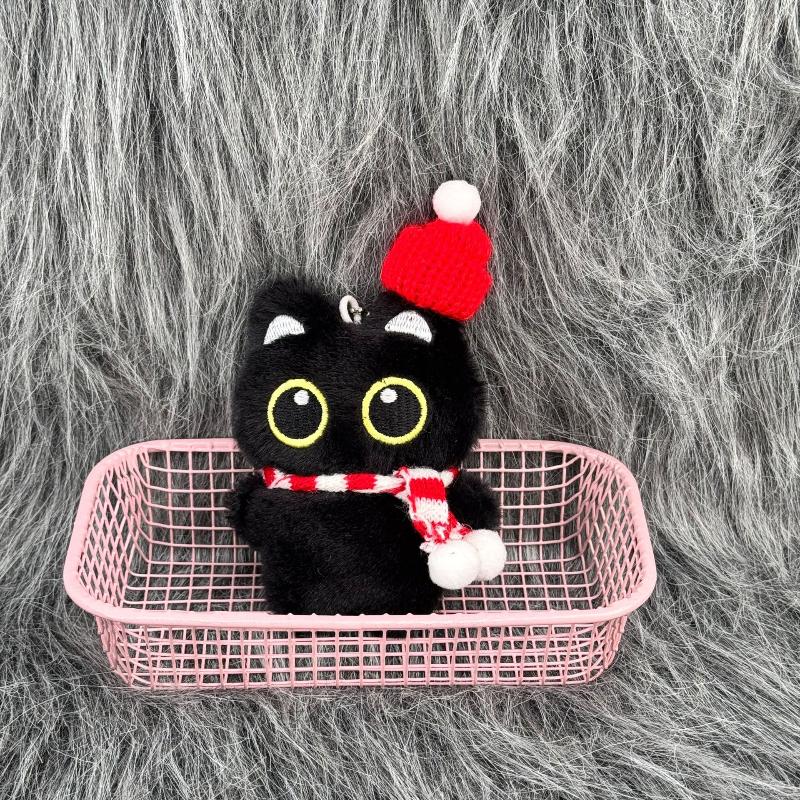 1Pc Cartoon Christmas Plush Black Cat Keychain Backpack Hanging Decoration Kawaii Soft Stuffed Doll Toy Bag Pendant Couples Gift