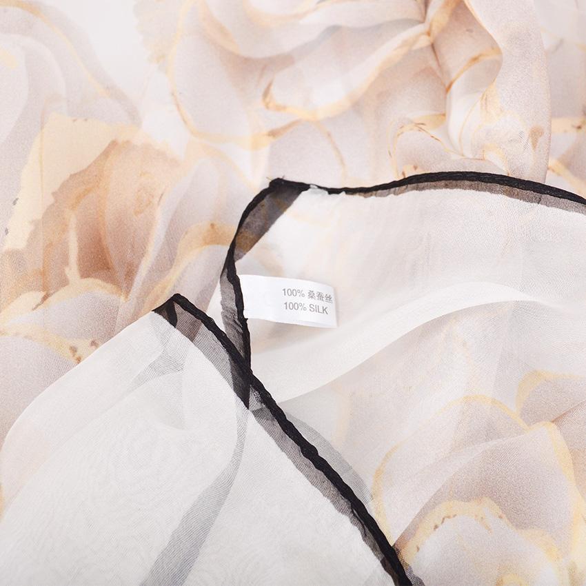 [BYSIFA] Female Spring White Chiffon Silk Scarves New Floral Design Long 100% Silk Scarf Shawl Autumn Winter Women Neck Scarf