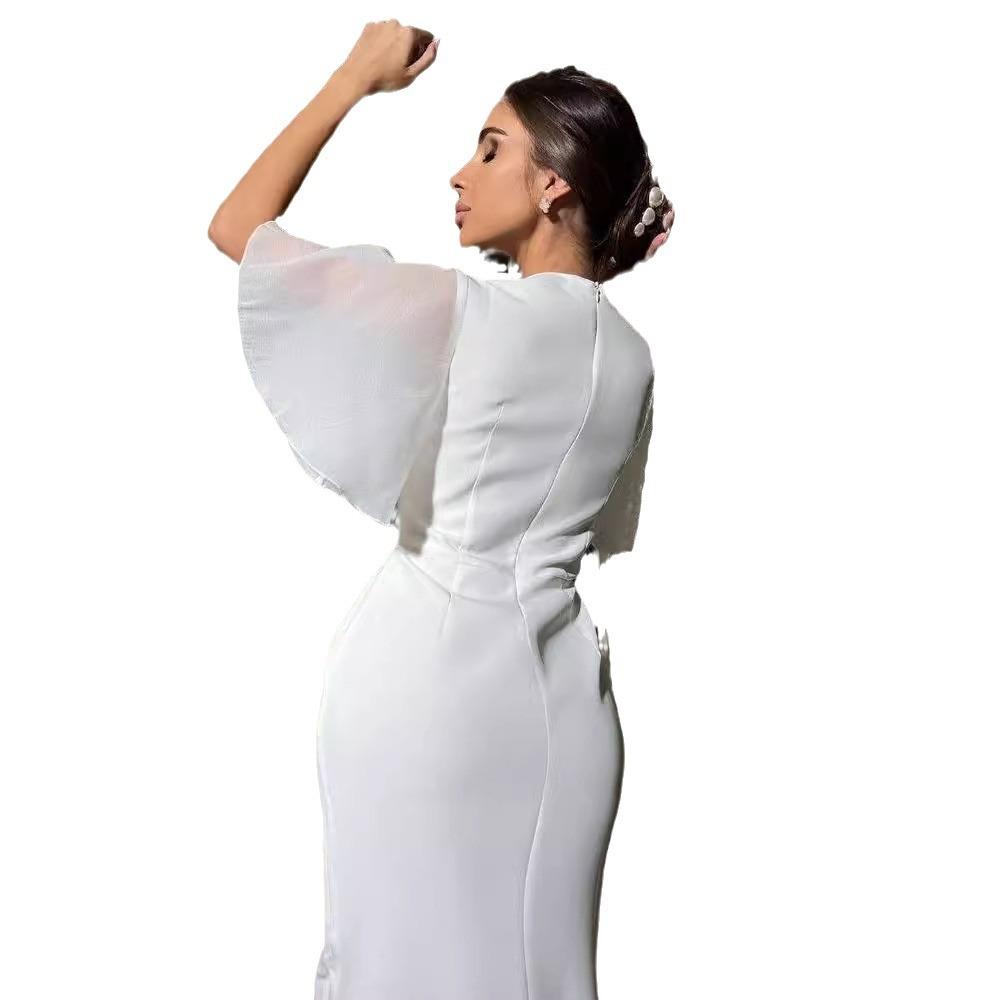 European and American New Women's Clothing Summer French Temperament Slim-fitting Splicing A-word Dress Long Dress