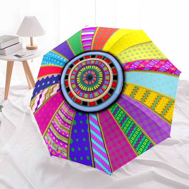 1pc Colorful Wheel Automatic Folding Umbrella - Portable Collapsible Design, 8-Rib Iron Frame, Durable Fabric yy251125193