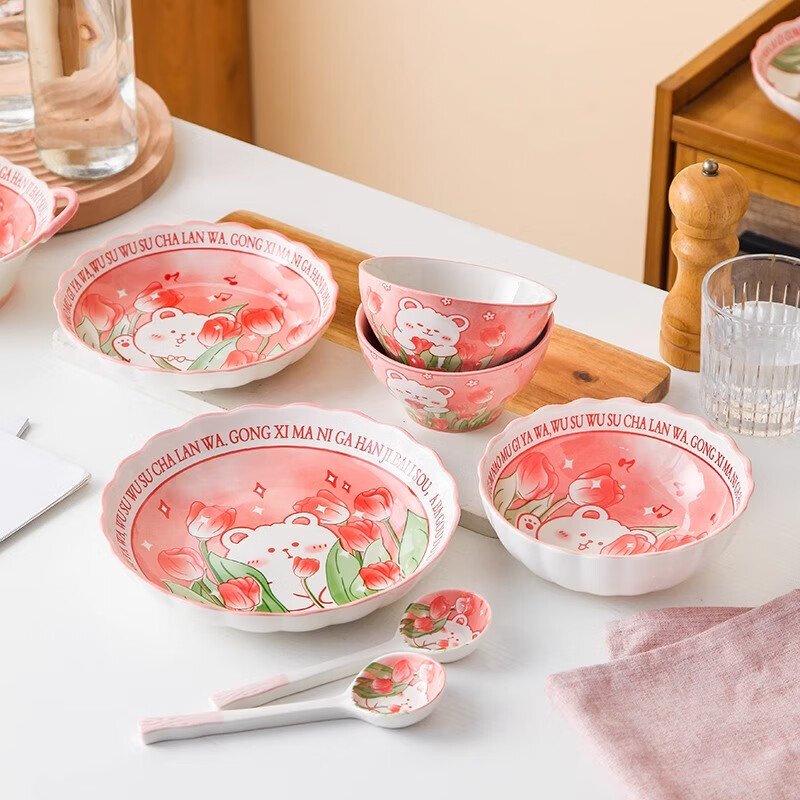 Perleson Cartoon Ceramic Bowl 5-Piece Set