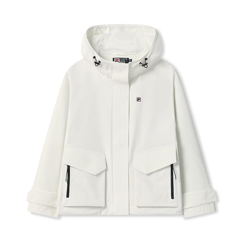 Fila Heritage Simple Clean Fashion Trendy Versatile Loose Woven Hooded Jacket Women Jackets Cloud-Mushroom-White F11W548706FWT