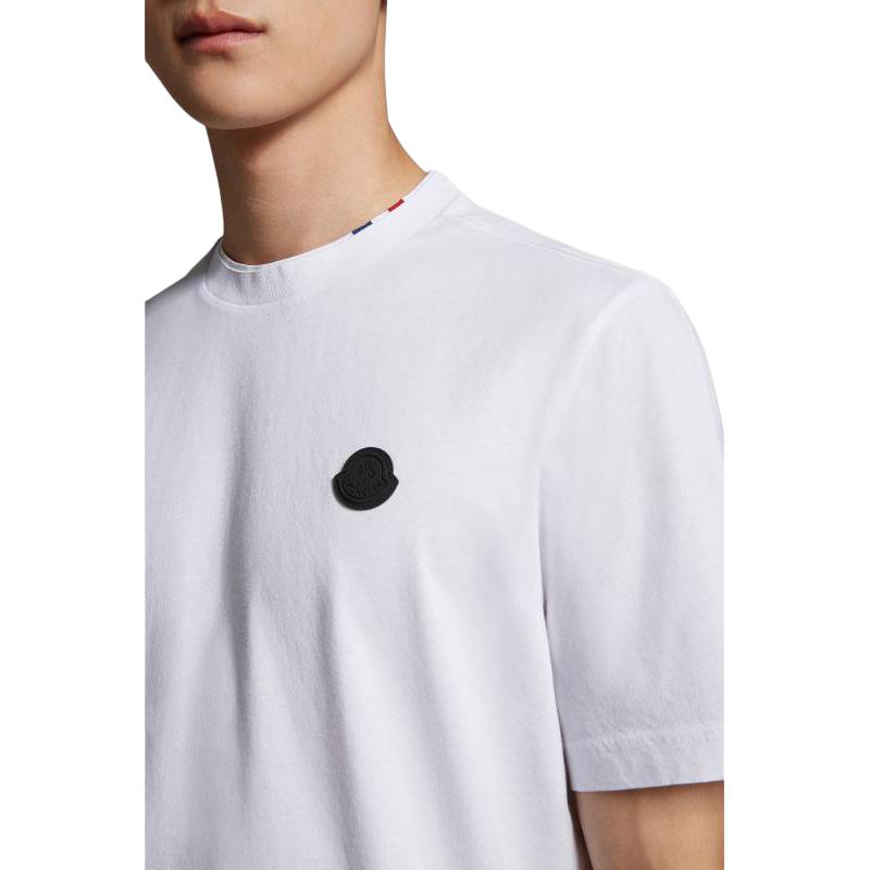 Moncler Solid Logo Round Neck Short Sleeve T-Shirt Men Tops White J20918C00027829H8001