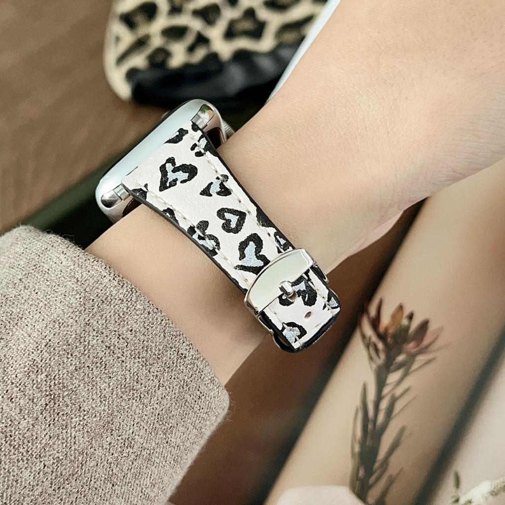 Leopard Print Leather Strap for Apple Watch 11 iWatch 10987E, Huawei FIT4, Xiaomi 9PRO