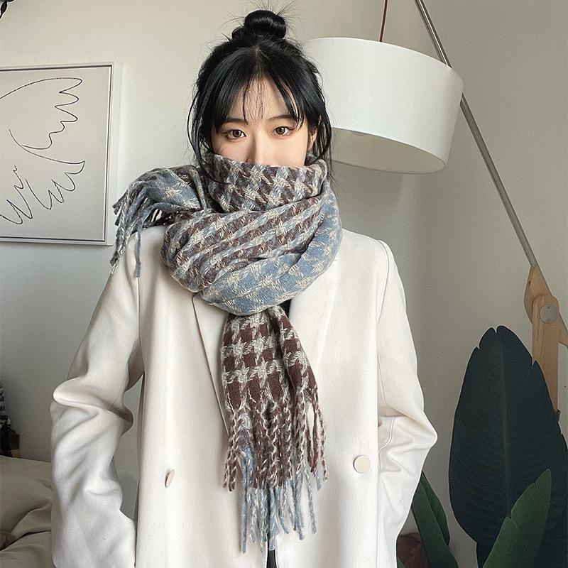 Customized new Qiandongge ins color matching scarf women's autumn and winter Korean version versatile student fringed shawl thick scarf