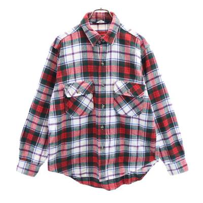 80s Vintage Made In USA Check Long Sleeve Flannel Shirt Men's Used
