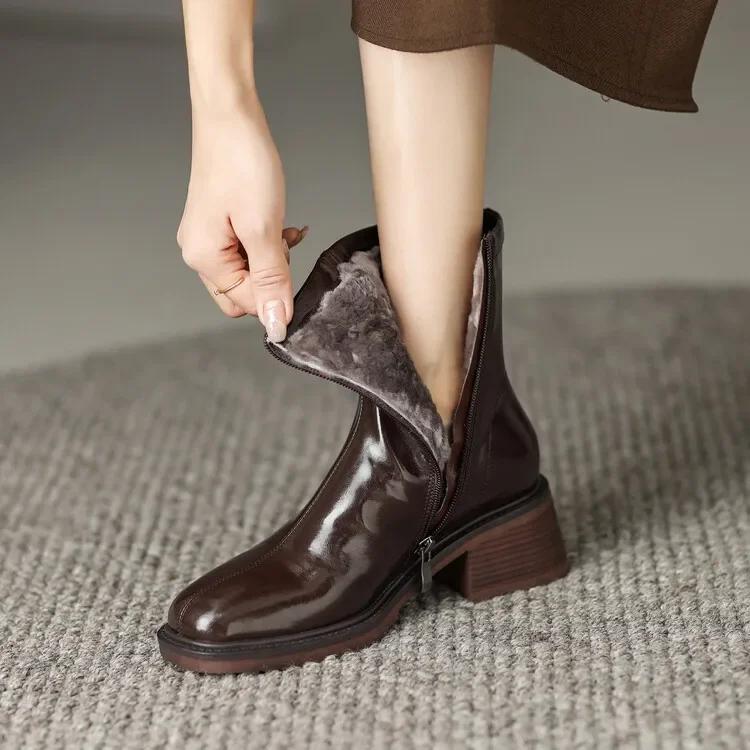Fashion New Winter Boots for Women Autumn Short Boots Square Toe Chunky Heel Women's Warm Wool Boots Platform Shoes High Heels Shoes