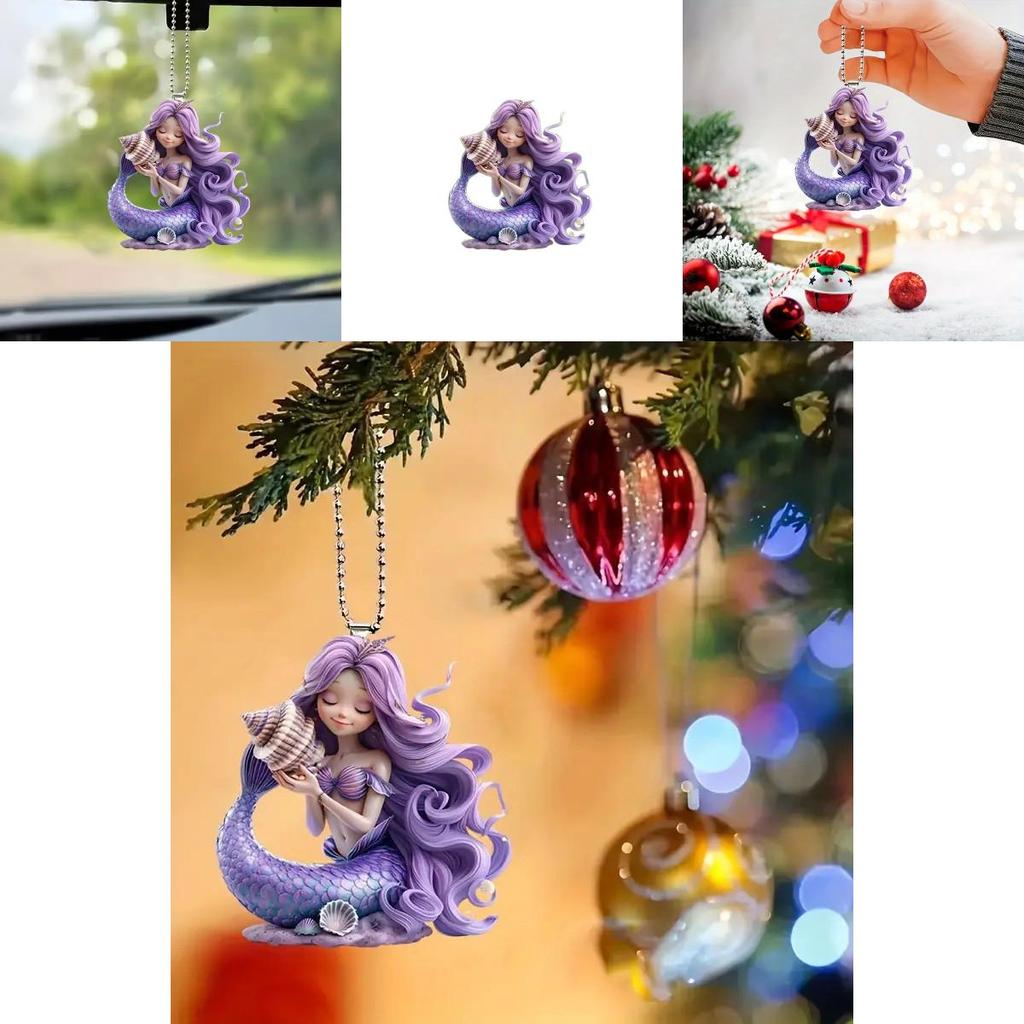 Cute Purple Mermaid Pattern Acrylic Pendant For Christmas Season