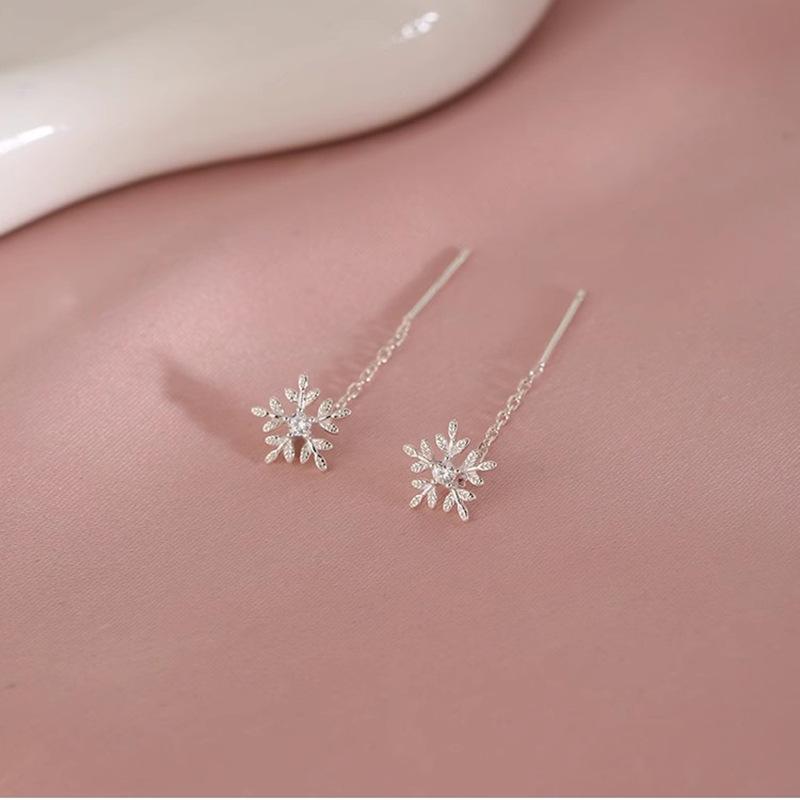 Einfache Elegante Schneeflocken-Kettenquasten Hängeohrringe Koreanische Hängeohrstecker Winterschmuck Weihnachtsaccessoires Geschenke