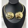 Exaggerated Personality Metal Glossy Pleated Discus Shaped Double Head Collar Chic Cool Style Necklace For Women