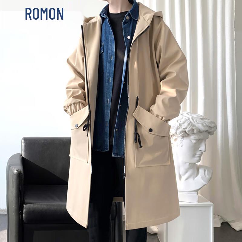 Romon Men s Mid-Length Hooded Windbreaker Jacket 2XL