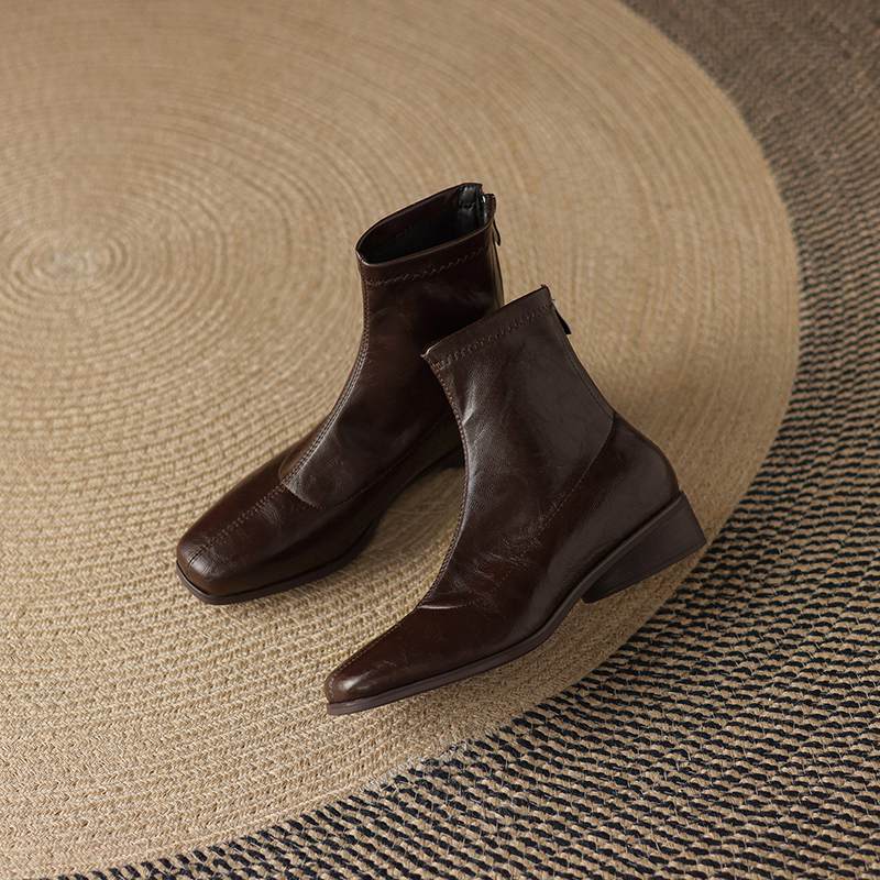 Krazing Pot Microfiber Winter Square Toe Modern Size 33 Boots Size 43 Metal Rivets Med Heels Zipper Women Ankle Boots