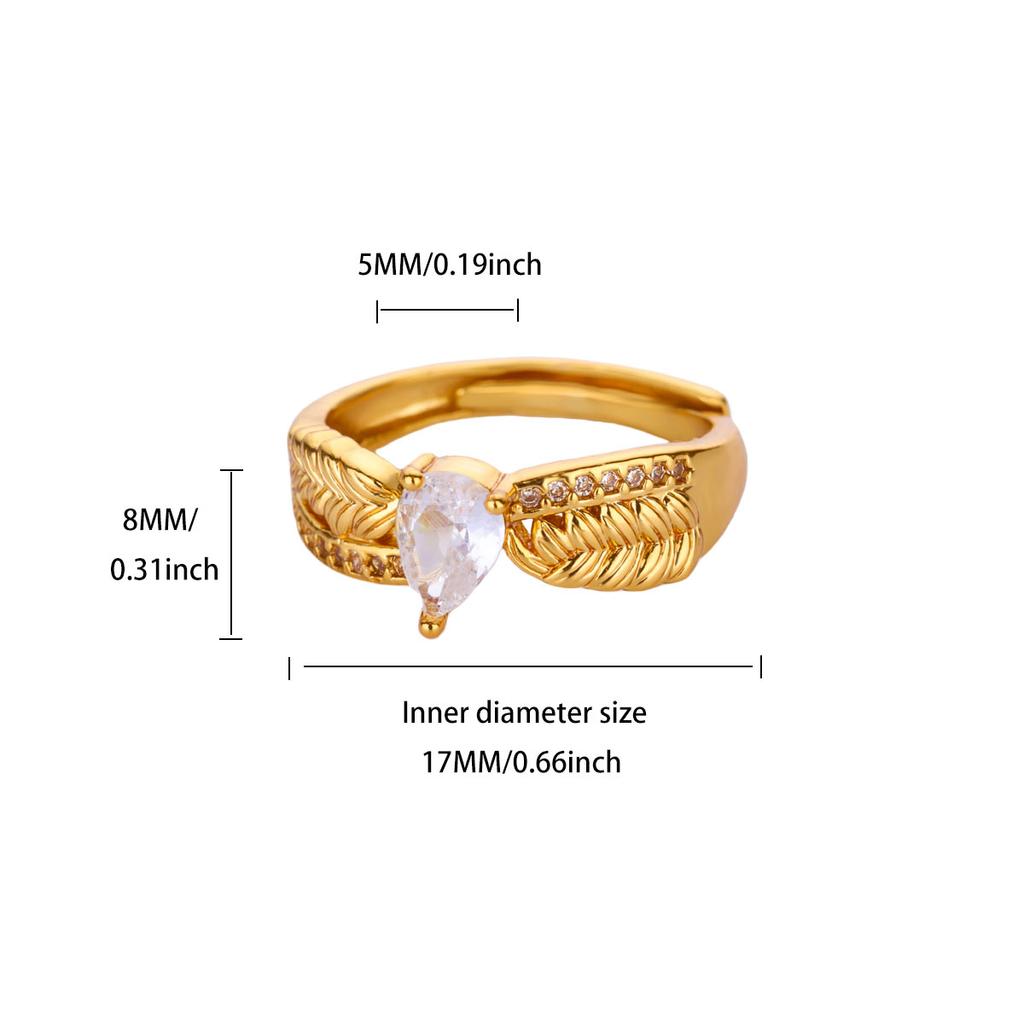 Zircon Waterdrop Rings For Women Gold Color Metal Geometric Adjustable Ring Wedding Christmas Jewelry Gift