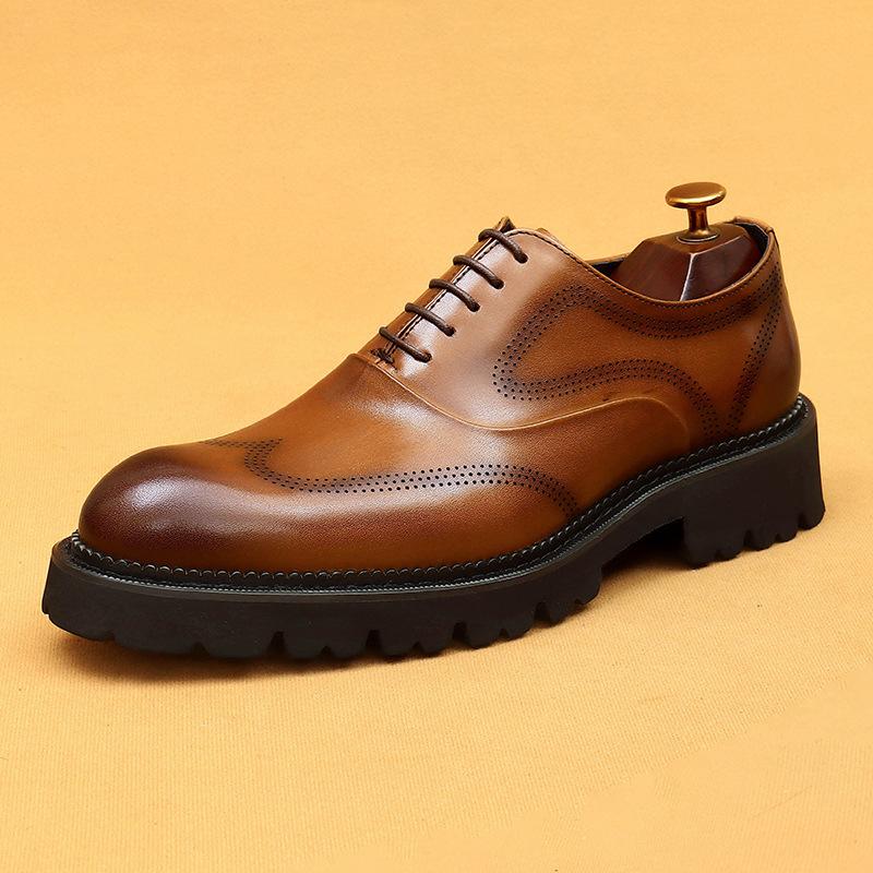 Leather Dress Leather Shoes Business Casual Thick Sole Heightening Block Engraved Wedding Men'S Shoes