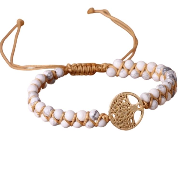 Verstellbares Unisex Armband mit natürlichen Türkisperlen, zweireihig, mit Baum-Anhänger für einen stilvollen Look