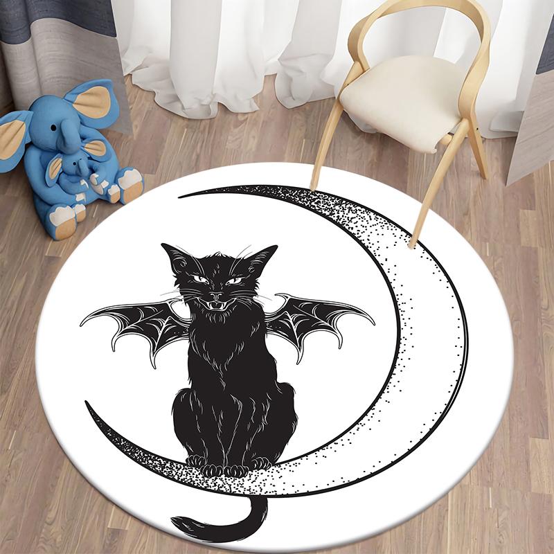 Black Cat Round Carpet for Living Room Rugs Children Carpet Bedroom Bath Mat for Children Home Decoration Anti-slip Doormat
