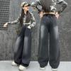 Jugendliche Kind Vintage Gerade Passform Schwarze Jeans für Tween Mädchen Lässige Farbverlauf Denim Hose Kinder Mode Jeans Hosen 4-14J