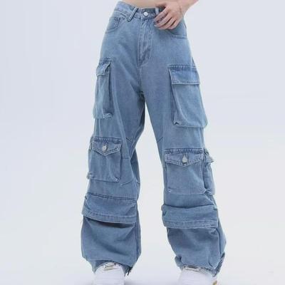 2023 Spring Hip-Hop Multi-Pocket Wide-Leg Jeans: European & American Style
