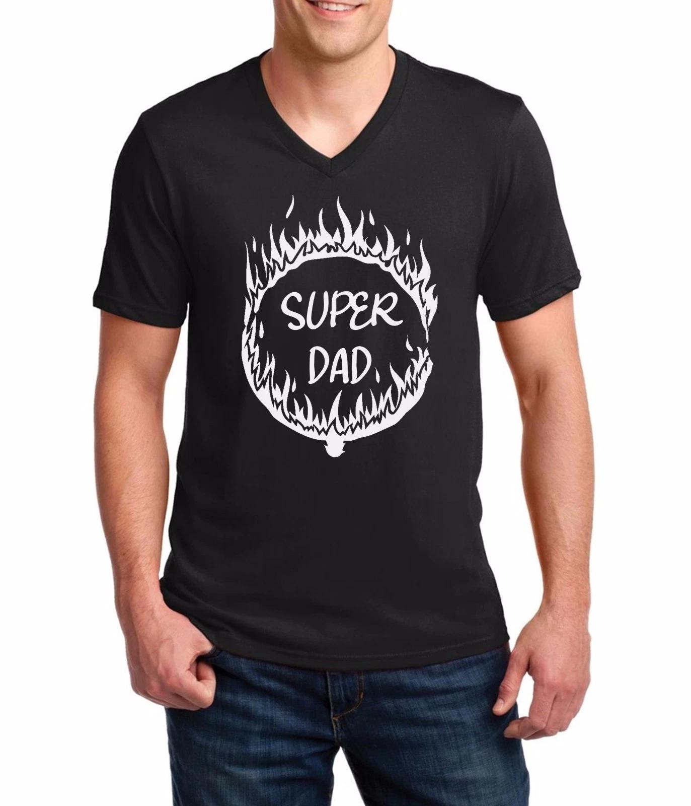 V-neck #4 Super Dad Shirt Funny Present Gift Idea T-Shirt Superhero Fathers Day S