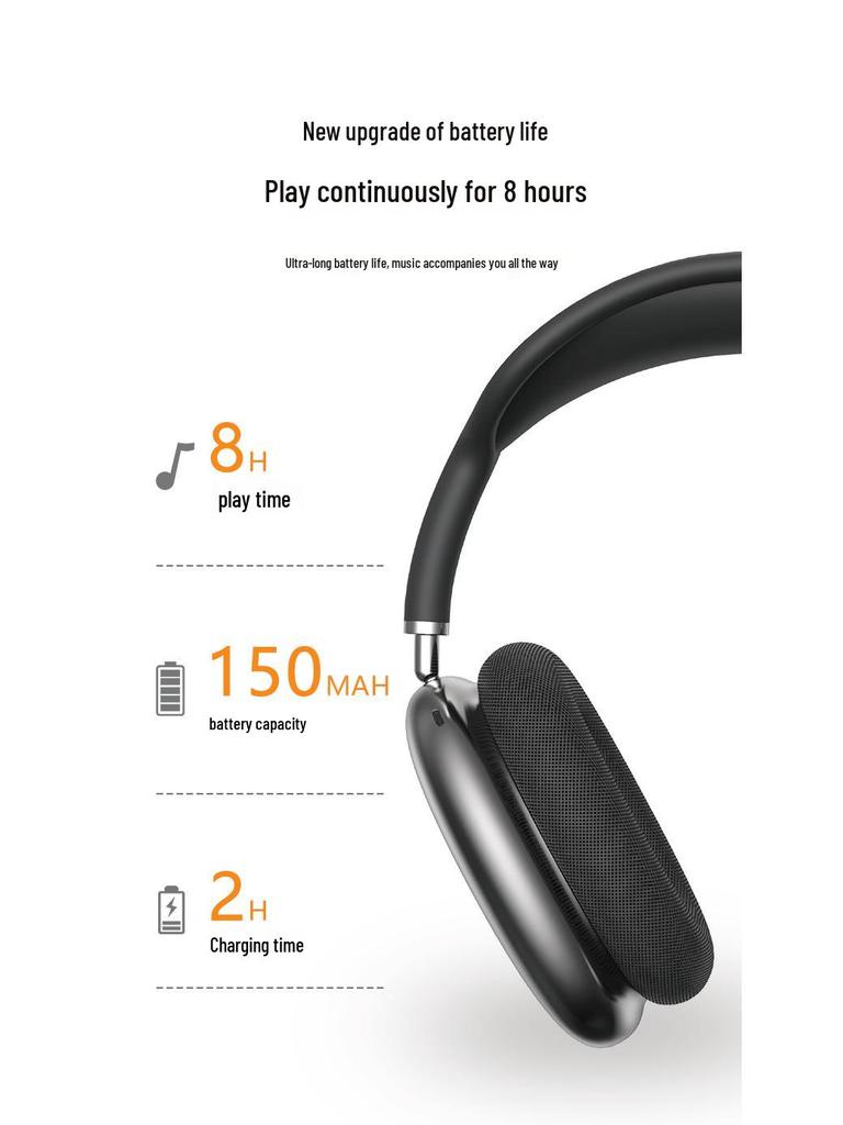 P9AirMax True Wireless Bluetooth Over-Ear Headphones with Heavy Bass and Type-C Charging