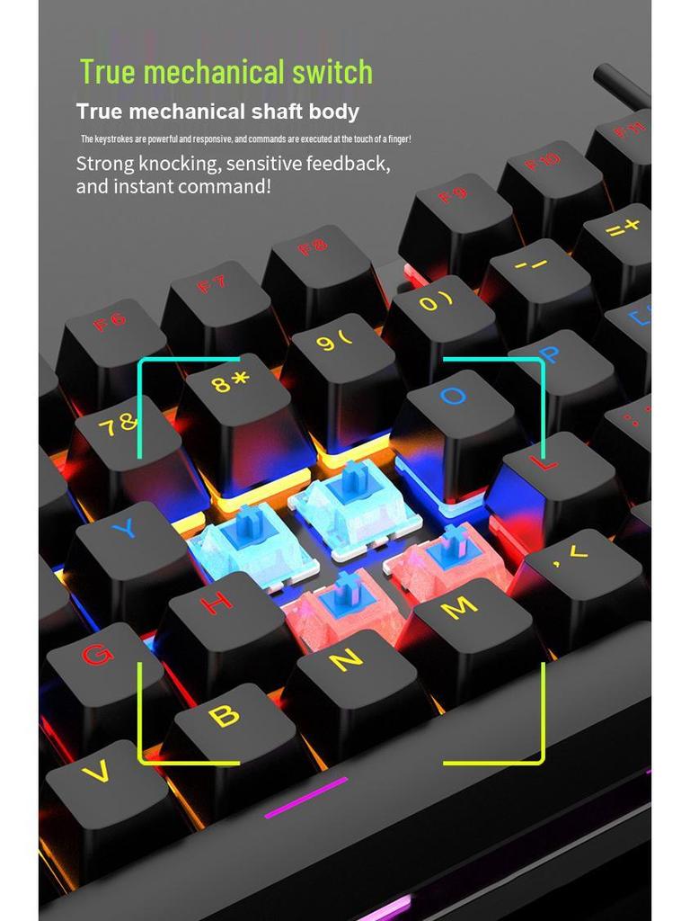 104-Key Blue/Red Switch Mechanical Keyboard with Mixed Lighting for Gaming and Office Use