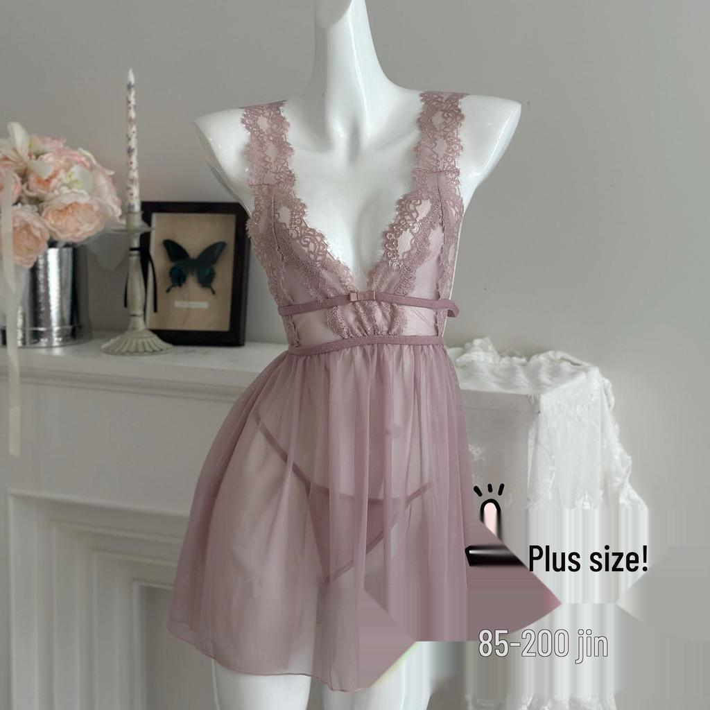 Elegantes tief ausgeschnittenes rückenfreies Spitzen-Netz-Nachthemd - Transparentes Camisole-Dessous für Damen