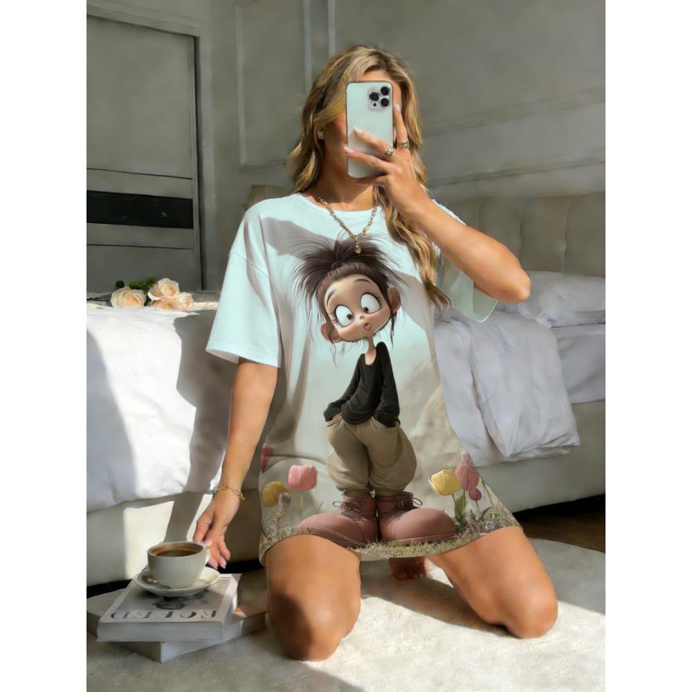 Women's Fashion Dotted Print Short Sleeve Dress - Casual Round Neck