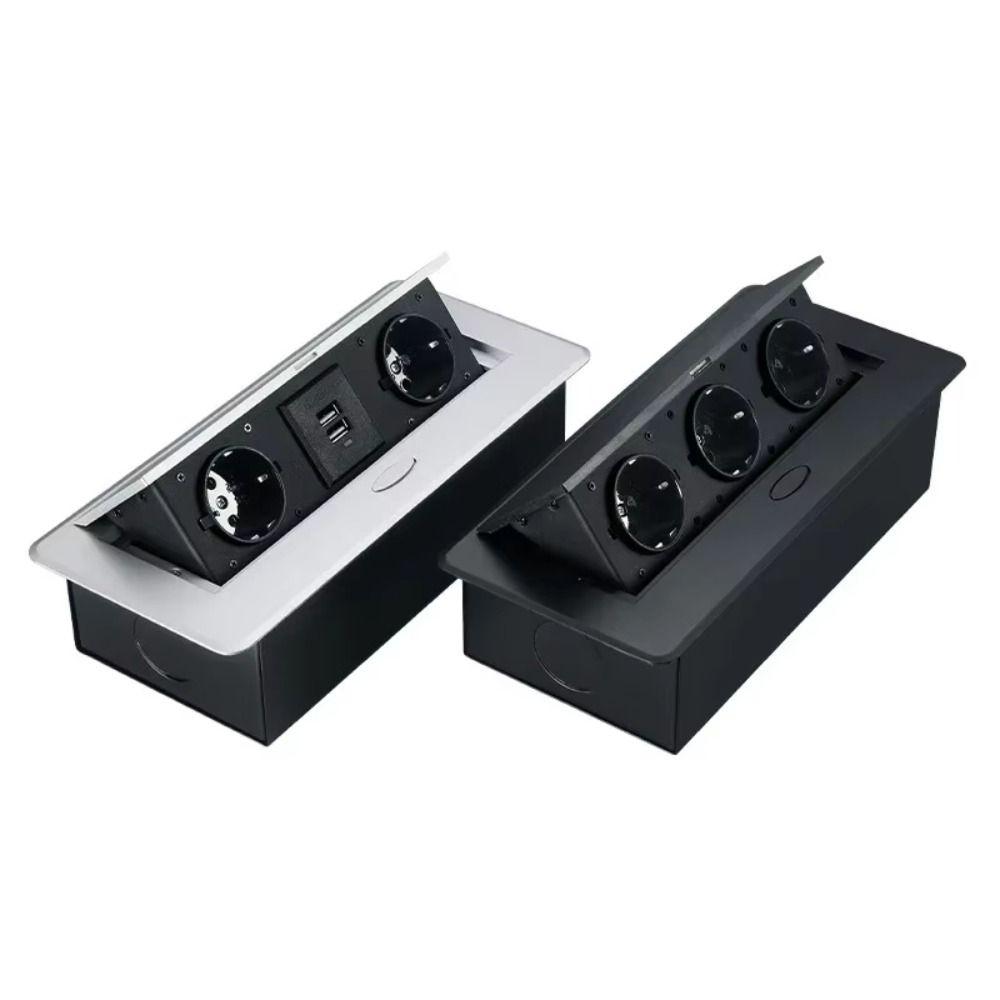 Aluminum Panel Desk Socket EU Socket Desktop Outlet With Cable Plug Hidden Socket  Kitchen Counter